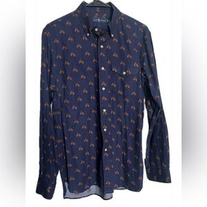 Ralph Lauren Men’s Navy Blue All  Over  Print Horse  Up Suede Elbow Shirt Sz M